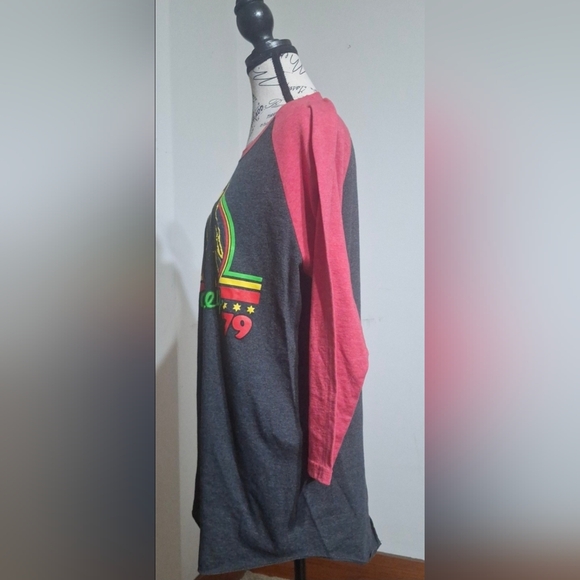 Zion Rootswear Charcoal & Burgundy Bob Marley Raglan Long Sleeve - Picture 2 of 5
